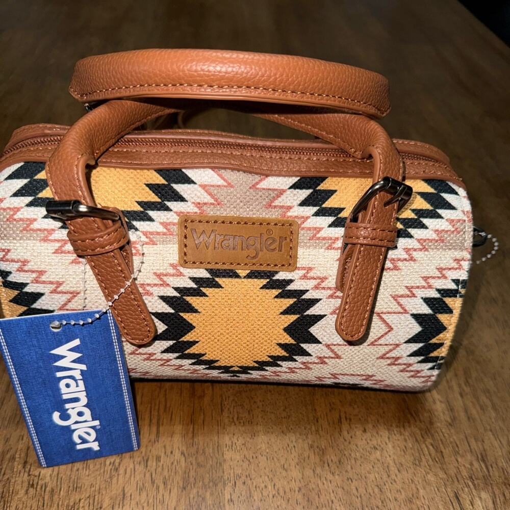 NEW WRANGLER SOUTHERN AZTEC CANVAS BARREL SATCHEL REMOVABLE CROSSBODY STRAP
